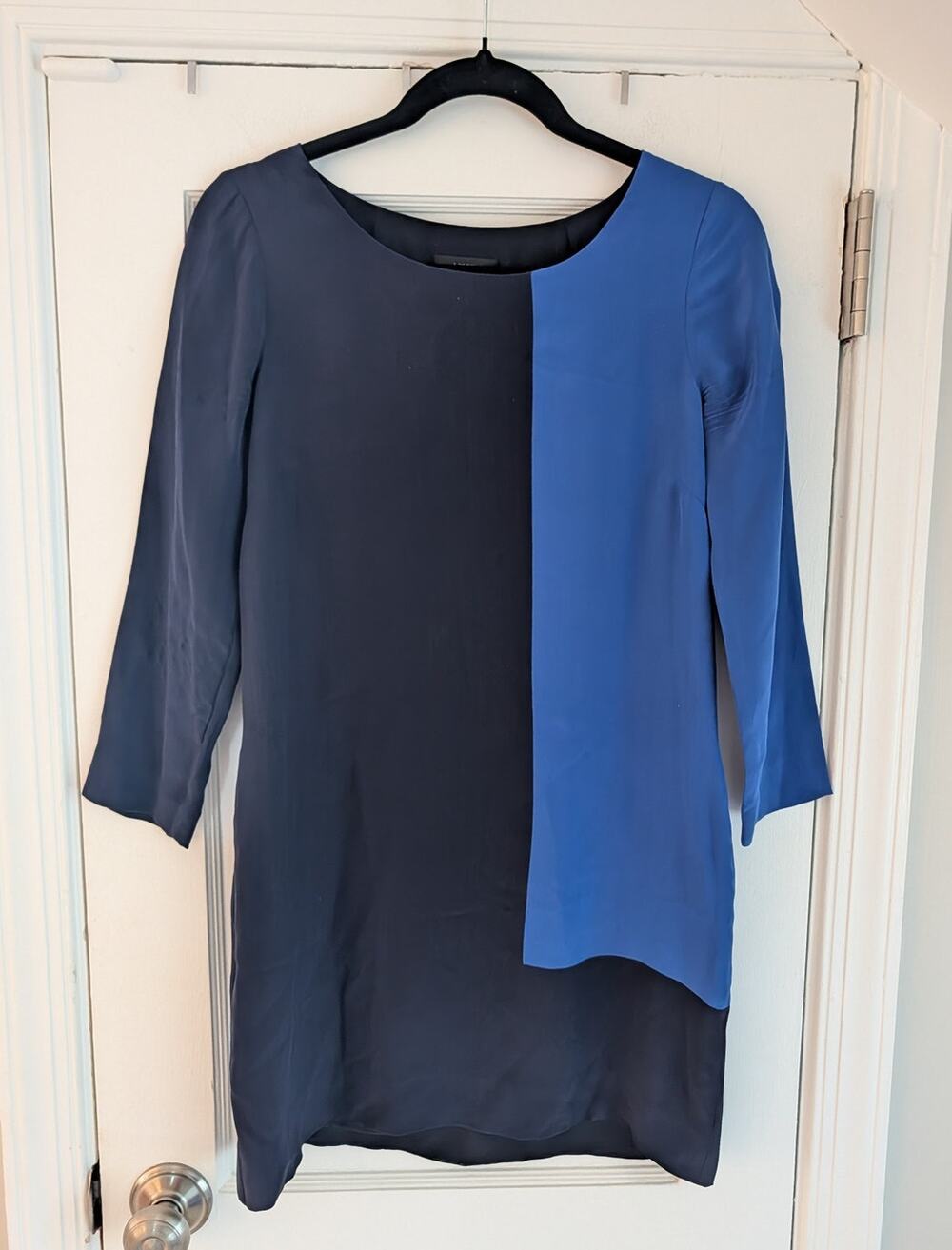 J. Crew Jules Dress in Colorblock Blue Silk Sz 00